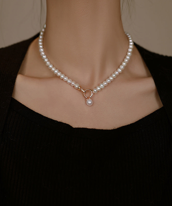 Classy White Sterling Silver Alloy Pearl Beading Pendant Necklace