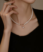 Classy White Sterling Silver Alloy Pearl Beading Pendant Necklace