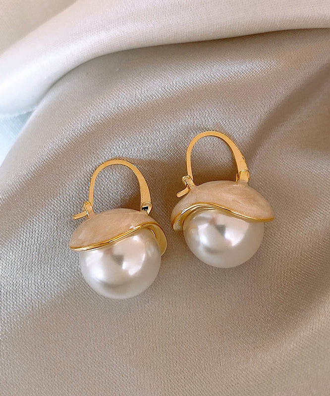 Classy White Sterling Silver Alloy Pearl Hoop Earrings