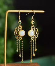 Classy White Sterling Silver Jade Ruyi Tassel Drop Earrings