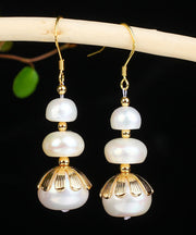 Classy White Sterling Silver Overgild Inlaid Pearl Drop Earrings