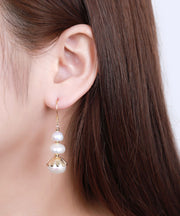 Classy White Sterling Silver Overgild Inlaid Pearl Drop Earrings