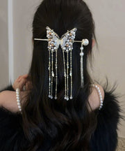 Classy White Sterling Silver Overgild Pearl Butterfly Tassel Hairpin