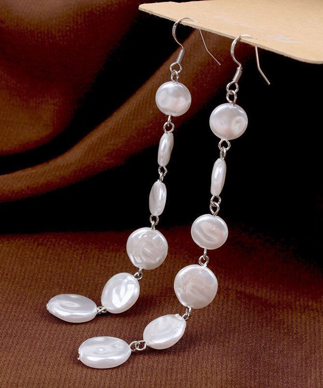 Classy White Sterling Silver Pearl Tassel Drop Earrings