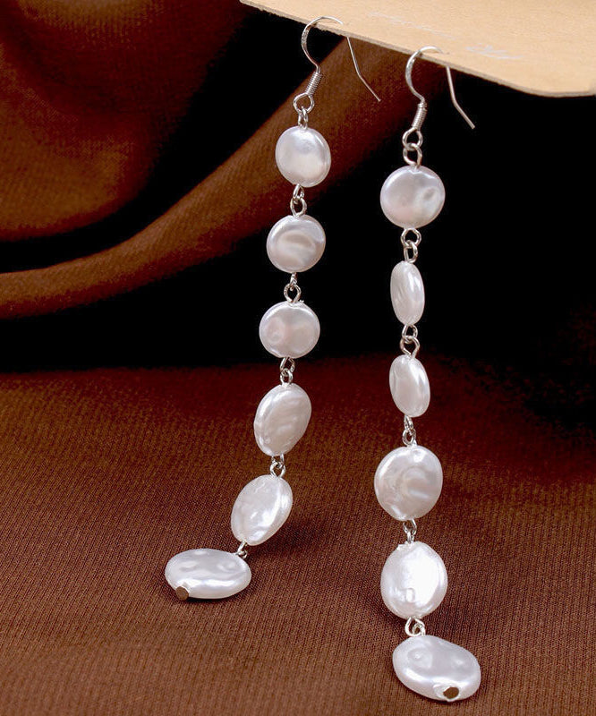 Classy White Sterling Silver Pearl Tassel Drop Earrings