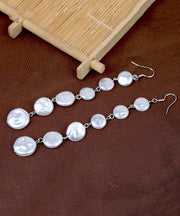 Classy White Sterling Silver Pearl Tassel Drop Earrings