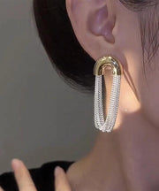 Classy White Sterling Silver Tassel Hoop Earrings