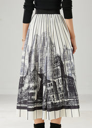 Classy White Striped Print Chiffon Pleated Skirts Summer