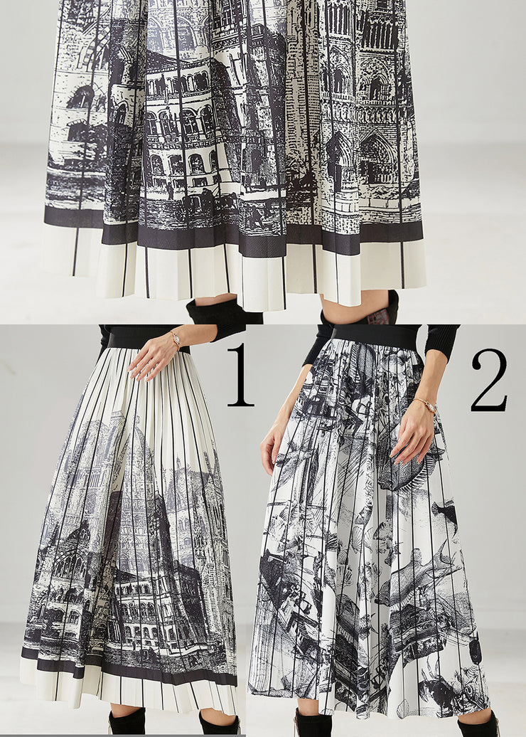 Classy White Striped Print Chiffon Pleated Skirts Summer