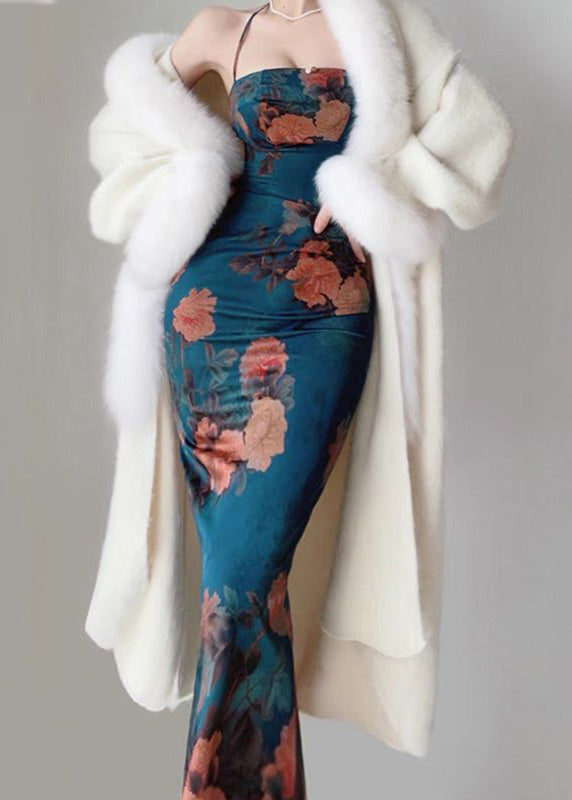 Classy White V Neck Patchwork Mink Hair Woolen Maxi Coats Winter