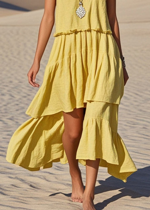 Classy Yellow Asymmetrical Cotton Sundress Summer