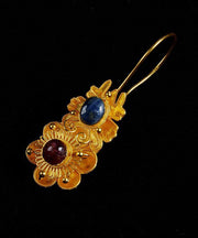 Classy Yellow Inlaid Gem Stone Floral Drop Earrings