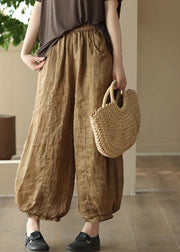 Classy Yellow Patchwork Ramie Crop Pants Summer