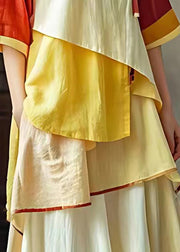 Classy Yellow Stand Collar Print Button Long Dress Summer