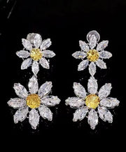 Classy Yellow Stering Silver Overgild Zircon Sunflower Drop Earrings