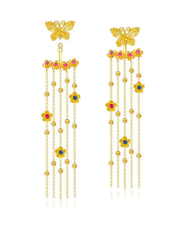 Classy Yellow Sterling Silver Remorable Butterfly Tassel Hoop Earrings