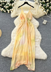 Classy Yellow Tie Dye Chiffon Sundress Summer