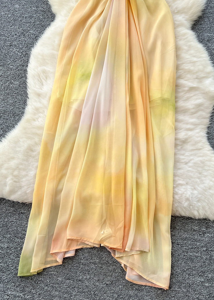 Classy Yellow Tie Dye Chiffon Sundress Summer