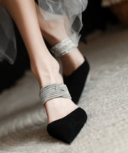 Classy Zircon Splicing Stiletto Black Suede Slide Sandals