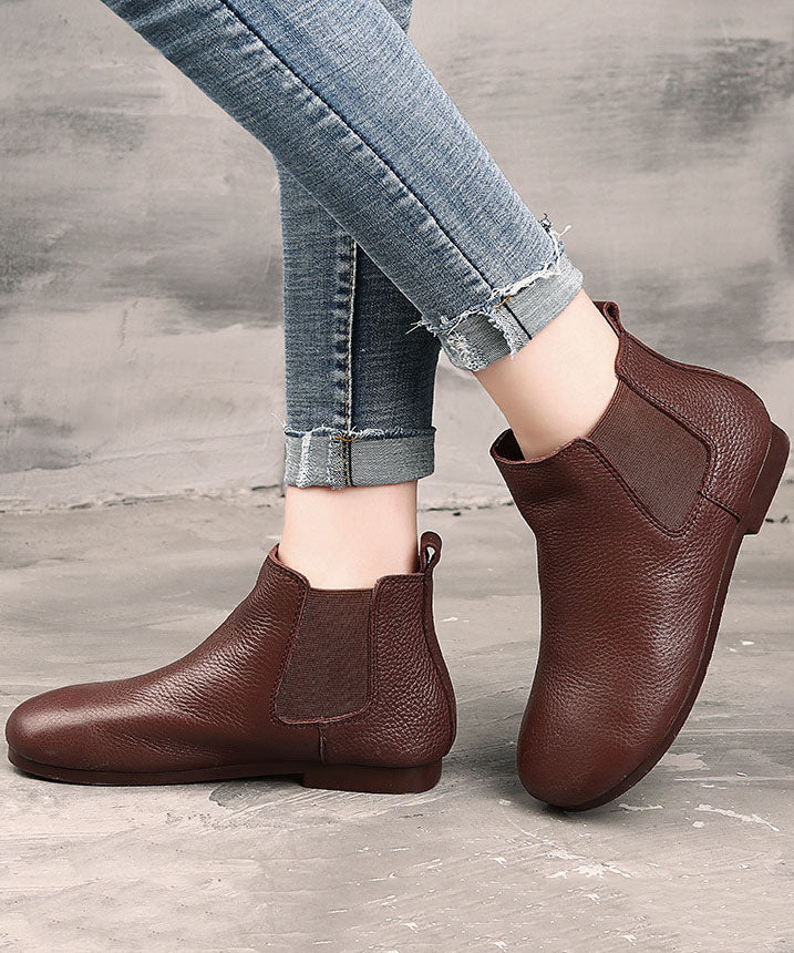 Chocolate Boots Cowhide Leather Boho Warm Fleece Flat Boots