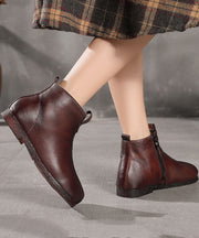 Chocolate Boots Cowhide Leather Zippered Fitted Splicing Boots