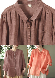 Coffee Button Cozy Ramie Shirt Long Sleeve