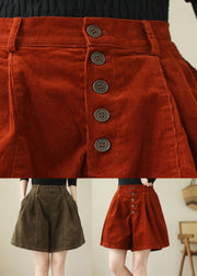 Coffee Button High Waist Cozy Corduroy Shorts