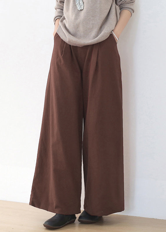 Coffee Colour High Waist Linen Wide Leg Pants Winter