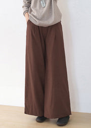 Coffee Colour High Waist Linen Wide Leg Pants Winter