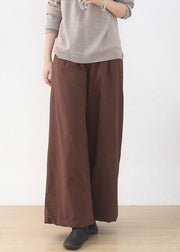 Coffee Colour High Waist Linen Wide Leg Pants Winter