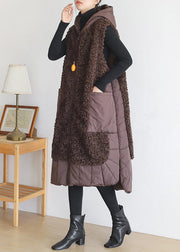 Chocolate Colour Thick Woolen Hooded Waistcoat Sleeveless