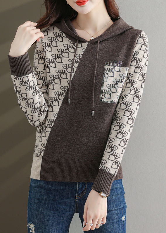 Coffee Cozy Patchwork Cotton Knit Sweaters Asymmetrical Fall