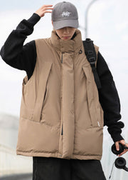 Coffee Fine Cotton Filled Mens Puffers Vests Oversized Drawstring Winter