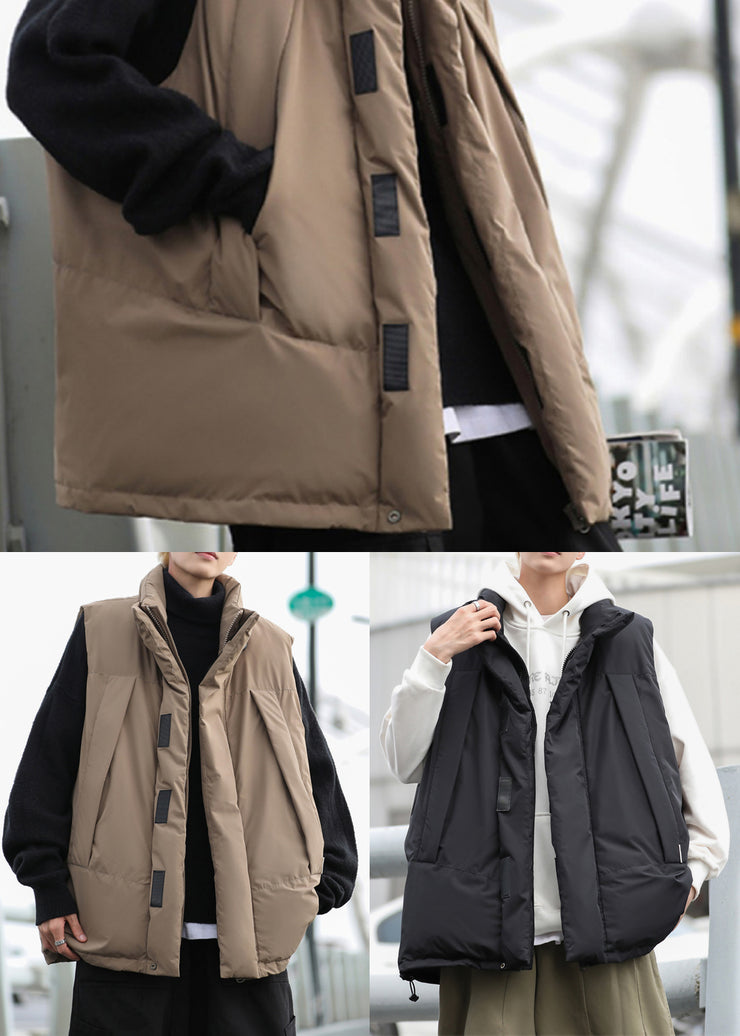 Coffee Fine Cotton Filled Mens Puffers Vests Oversized Drawstring Winter