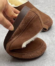 Chocolate Flats Cowhide Leather Casual Fuzzy Wool Lined Flats