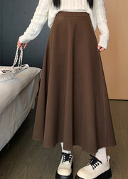 Coffee High Waist Elastic Waist Wrinkled Skirts Spring
