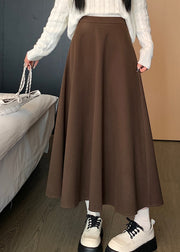 Coffee High Waist Elastic Waist Wrinkled Skirts Spring