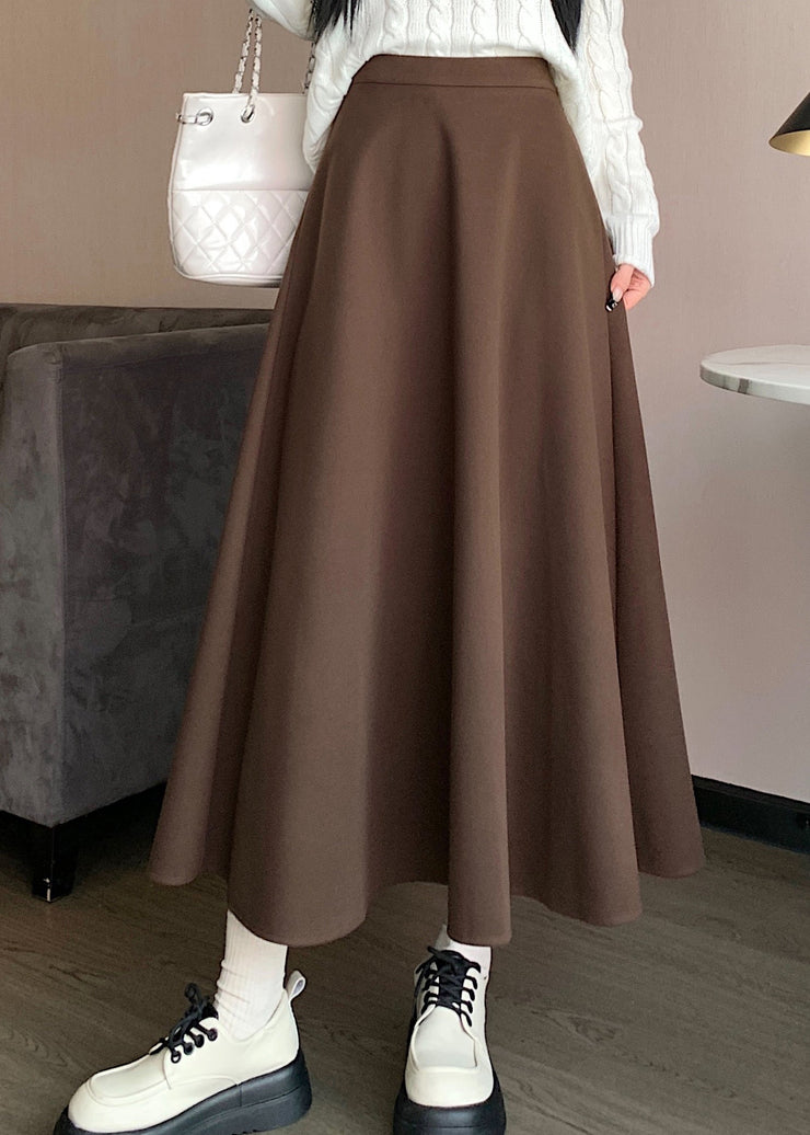 Coffee High Waist Elastic Waist Wrinkled Skirts Spring