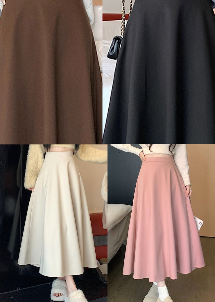 Coffee High Waist Elastic Waist Wrinkled Skirts Spring