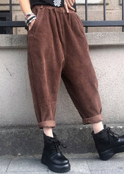 Coffee High Waist Patchwork Corduroy Harem Pants Pockets Fall