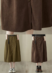 Coffee High Waist Patchwork Corduroy Skirts Pockets Spring