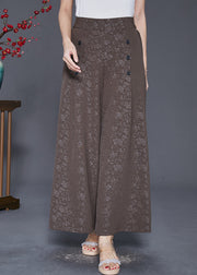 Coffee Jacquard Silk Pants Skirt High Waist Double Breast Fall