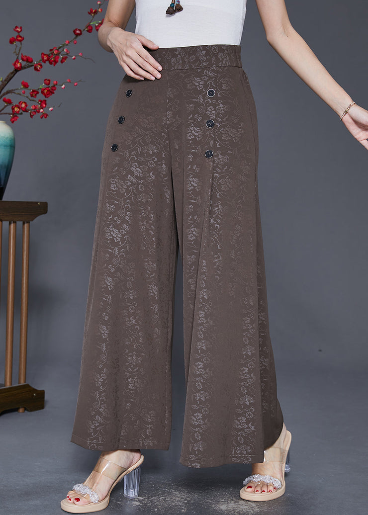 Coffee Jacquard Silk Pants Skirt High Waist Double Breast Fall