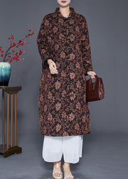 Coffee Jacquard Warm Fine Cotton Filled Women Witner Coats Chinese Button