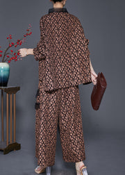 Coffee Jacquard Warm Fleece Two Piece Set Women Clothing Ruffled Winter