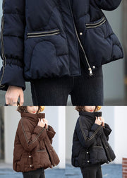 Chocolate Oversized Duck Down Down Jacket Stand Collar Zippered Winter