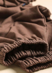 Chocolate Oversized Warm Fleece Pants Embroideried Elastic Waist Winter