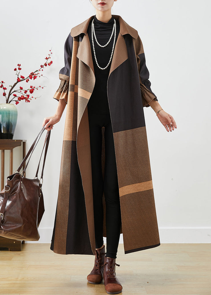 Coffee Patchwork Cotton Coat Outwear Oversized Fall