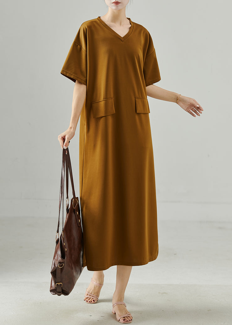 Coffee Patchwork Cotton Long Dress Oversized Summer