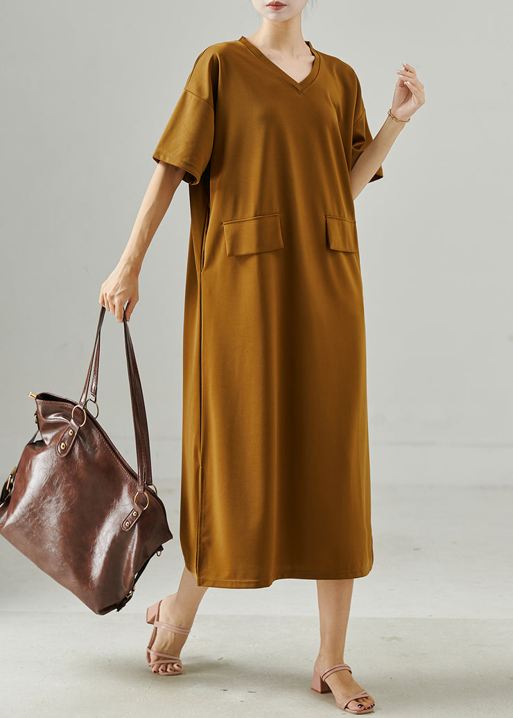 Coffee Patchwork Cotton Long Dress Oversized Summer